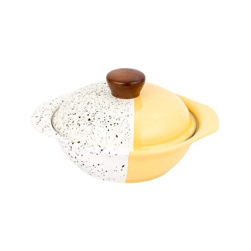 Smaltovaný hrnec ve tvaru písmene V.